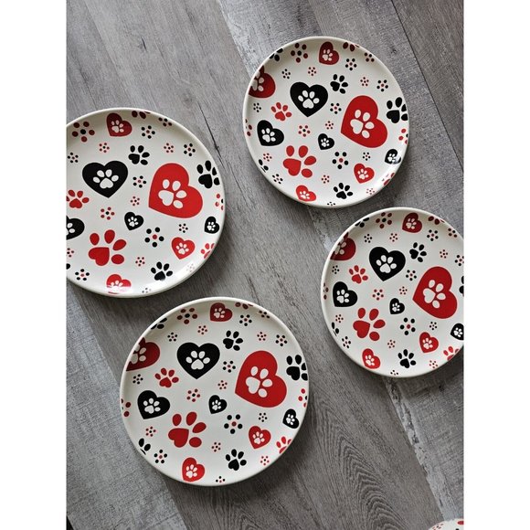New Temp-tations Seasonal Salad Plates 8" Pawfetti Set of 4 Handpainted - Picture 2 of 15